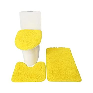 Imagem de 3PCS Tapete de Banheiro Capa do Cacifo Conjunto em Forma U -Derrapante Macio Absorvente Água Grosso para Piso Porta Quarto Sala Estar Cozinha