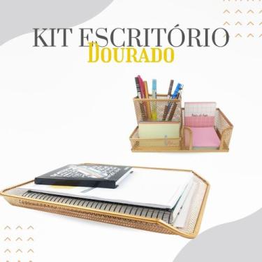 Imagem de Kit Escritório Organizador de Mesa, Bandeja Dourado Ouro - Markys Stor