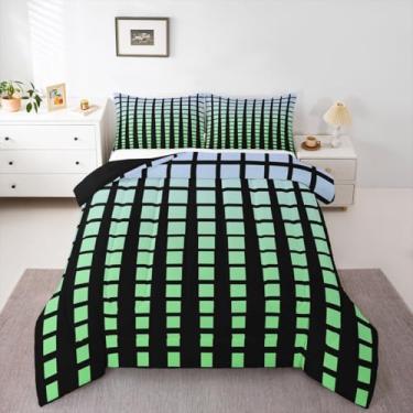 Imagem de jejeloiu Jogo de cama xadrez macio para meninos e meninas, conjunto de edredom queen geométrico abstrato de microfibra, grade estética, decoração de quarto, 3 peças com 2 fronhas