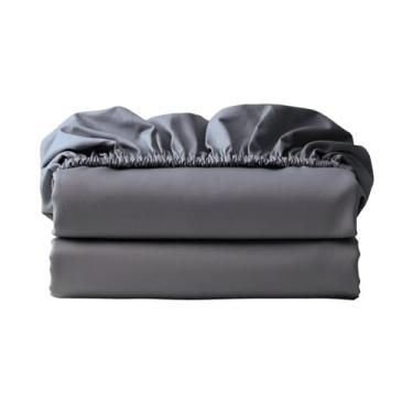 Imagem de Lençol com elástico 600 fios 100% algodão egípcio apenas, lençol com elástico Queen 2 peças, lençol de baixo de algodão com bolso profundo de 40,6 cm, macio, fresco, respirável, durável (Queen cinza