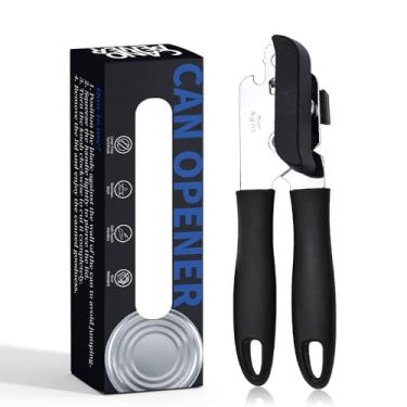 Imagem de Abridor manual de latas – Abridor de latas de aço inoxidável resistente com borda lisa portátil para idosos e cozinha