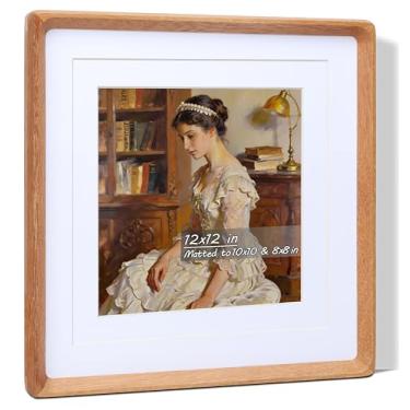 Imagem de Gdfmsc Moldura quadrada de 30 x 30 cm com tapete para 20 x 20 x 25 cm, madeira teca natural, feita à mão, canto arredondado com vidro verdadeiro, moldura de montagem na parede para galeria de fotos