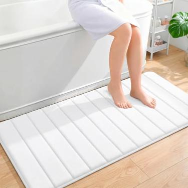 Imagem de OLANLY Tapetes de banheiro longos listrados de espuma viscoelástica 119 x 61 cm, tapete de banho absorvente super macio, secagem rápida, tapetes de chuveiro laváveis na máquina, tapete de banho