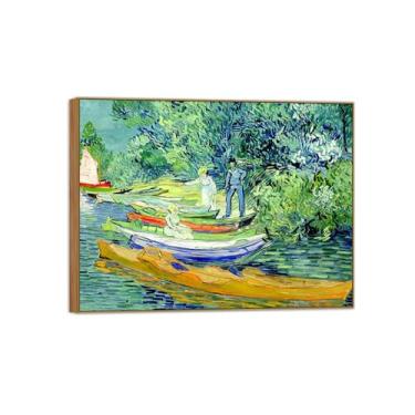 Imagem de Vincent van Gogh Famosa pintura em tela de arte de parede pronta para pendurar Banco de Oise at Auvers. Imagem em moldura de madeira para decoração de sala de estar 70 x 90 cm 27 x 35 pol
