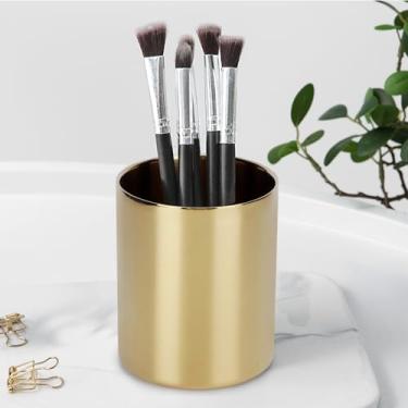 Imagem de Porta-lápis de aço inoxidável para mesa, organizador de mesa, porta-canetas de mesa, pote de lápis, suporte de pincel de maquiagem, 9,9 x 8,4 cm (ouro)