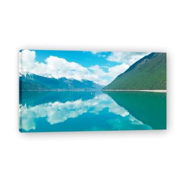 Imagem de Cenário simétrico Foto real cidade mar neve vale rio nascer do sol impressão em tela para decoração de casa 20 x 36 cm emoldurada