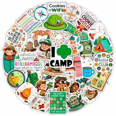 Imagem de 100 adesivos de meninas de acampamento para garrafa de água, laptop - adesivos de revendedor de biscoitos - lembrancinhas de festa de acampamento e presentes para meninas - Decalques de aventura
