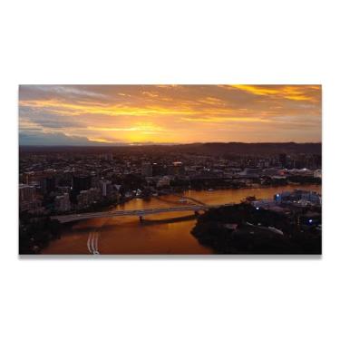 Imagem de LKXGRRSFG A cidade sob o pôr do sol foto real cidade mar neve vale pastagem rio pôr do sol nascer do sol impressão em tela decoração de parede 20 x 36 cm sem moldura