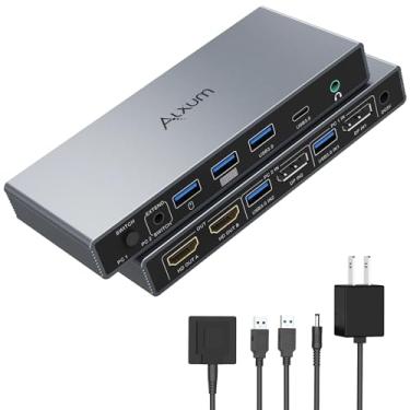 Imagem de Alxum Interruptores HDMI KVM com entrada DP e áudio-2 computadores, 2 monitores, 4K 60Hz DP In HDMI out Switcher, 4 portas [1 USB C e 3 portas USB A] 5Gbps compartilham teclado, mouse, discos rígidos