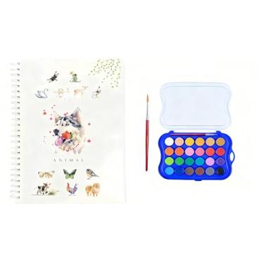 Imagem de Kit de pintura em aquarela, equipado com pincéis de tinta aquarela de 12 cores, kit de pintura em aquarela para iniciantes (24 cores - animais)