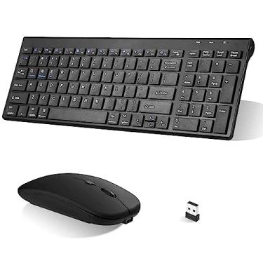 Imagem de Mouse com teclado sem fio recarregável, teclado e mouse fino UrbanX com teclado numérico e teclas silenciosas para laptop Lenovo N23 de 11,6 polegadas – Preto