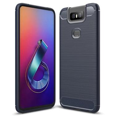 Imagem de Capa Case Para Asus Zenfone 6 (ZS630KL) (Tela 6.4) Carbon Fiber Leve Fina Maleável (Azul)