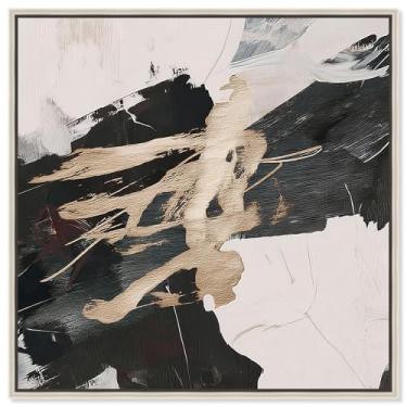 Imagem de Arte de parede dourada com impressão em tela Golden Fracture V por Art Remedy, moldura prateada, 50 x 50 cm