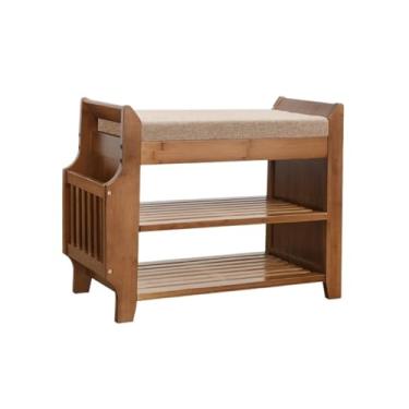 Imagem de Armários para sapatos com prateleiras para sapatos Banco de sapatos, banco sapateiras, bambu, organizador prateleira premium 3 camadas ou entrada para sala estar do corredor(Grande)