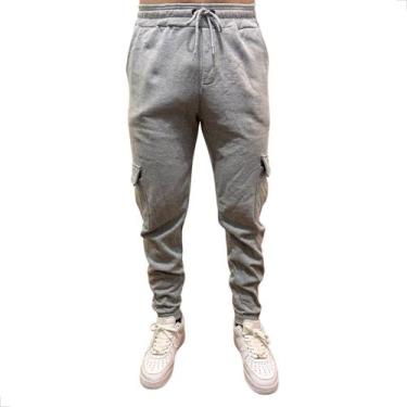 Imagem de Calça Cargo Masculina de Moletom PA Moda Masculina Inverno, Cinza, M