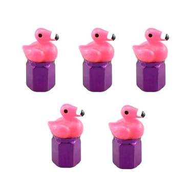 Imagem de Tampas de haste de válvula de flamingo mini pato, tampas de válvula de pneu, figuras de animais quentes, capa de borracha (pacote com 5) universal para carro, caminhão, SUV, motocicleta, bicicleta