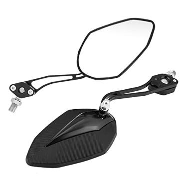 Imagem de HUIOP Par de Espelho Retrovisor Universal para Motocicleta de 8 Mm 10 Mm, Revestimento Plástico Rígido e Braço Liga Alumínio, Espelho Ultra Transparente, Parafuso Junta (Preta)