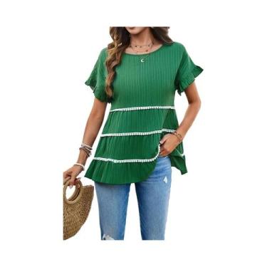 Imagem de Camisa feminina verde plus size verão chique camisa elegante casual ca