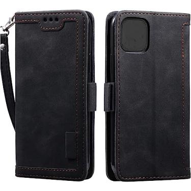 Imagem de MURVE Capa para iPhone 14/14 Plus/14 Pro/14 Pro Max, capa tipo carteira, capas de telemóvel magnéticas de couro durável, com alça de pulso com bolsa de cartão, proteção à prova de choque (cor: preto,