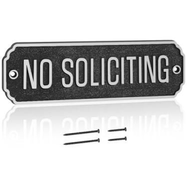 Imagem de Wonderjune Placa de latão No Soliciting 3,8 cm x 12,7 cm No Soliciting Door Sign Thank You Placa de parede de latão sólido com orifício pré-perfurado para decoração de casa ou acessórios de parede