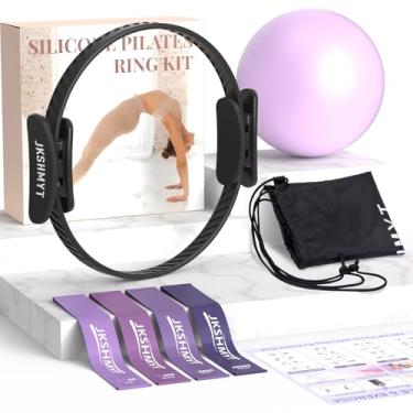 Imagem de JKSHMYT Anel de Pilates - Kit de Pilates em casa de 36,8 cm com alças acolchoadas, mini bola, faixas de resistência, guia e bolsa, Better me Pilates Essentials Set for Workouts Women