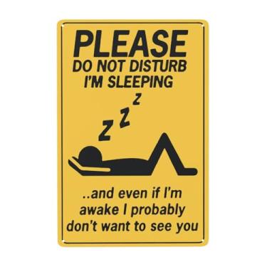 Imagem de Placa de metal "Please Do Not Disturb I'm Sleeping" Vintage Funny Creature Iron Painting Metal Personalidade Novidade 12x8 polegadas Man Cave Decor