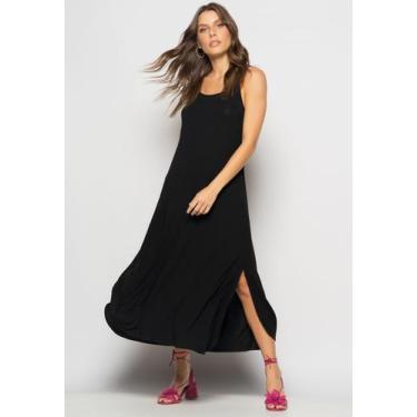 Imagem de Vestido Longo Alcinha Com Barra Arredondada E Bolsos Preto Salvatore, 