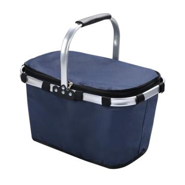 Imagem de Pomodee Cesta de piquenique com alça, cesta de piquenique grande dobrável com isolamento térmico de 40L, cesta de compras de supermercado para viagem, acampamento, bolsa de mercado, azul marinho