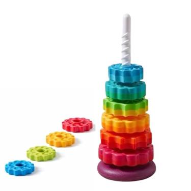 Imagem de Brinquedo Educativo de Encaixe Infantil com Argolas Coloridas – Torre de Empilhar para Coordenação Motora e Aprendizado de Cores