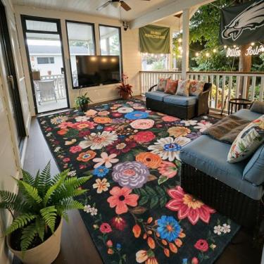 Imagem de Babovid Tapetes de área 22 x 30 cm lavável para sala de estar, tapete grande floral antiderrapante para sala de estar, quarto, casa de fazenda, sala de jantar, sala de jogos infantil (21 x 30 cm