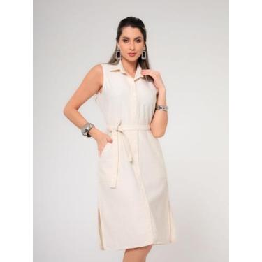 Imagem de Vestido Chemise Midi linho Feminino com Fechamento Frontal em Botões, 