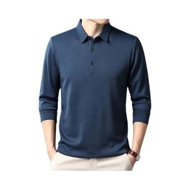 Imagem de Camiseta polo casual masculina de manga comprida verão top confortável