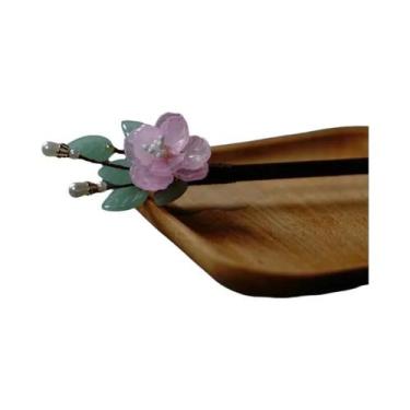 Imagem de Grampo De Cabelo Magnolia De Vidro Transparente Com Franjas De Madeira