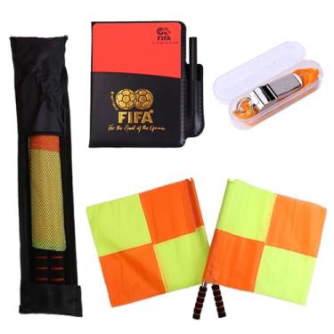 Imagem de Kit de árbitro de futebol - Conjunto completo de bandeira de árbitro com bandeira quadriculada, cartões vermelhos/amarelos, apito de aço inoxidável, diário de bordo e bolsa de armazenamento perfeito