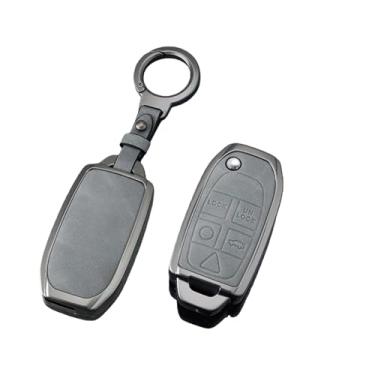 Imagem de Zine liga caso chave do carro capa titular fob compatível com volvo xc90 xc70 s80 s60 s40 v70 v50 c30 c70 5 botões protetor acessório(N-gun grey chain 1)