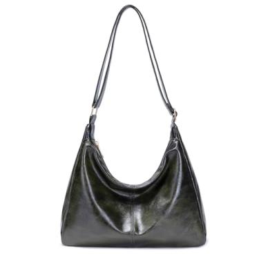 Imagem de Bolsa Hobo feminina dobrável de couro vegano, carteira de ombro inclinada multidirecional e sacola, bolsa de grande capacidade, Verde