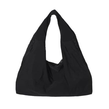 Imagem de Bolsa grande de nylon para mulheres, bolsas Hobo despojadas, bolsa crescente, bolsa de ombro nas axilas, bolsa preta vintage com vários bolsos para sair, viajar, fazer compras, academia