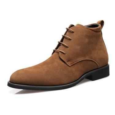 Imagem de Chelsea Botas masculinas de camurça, couro PU, cano baixo, botas casuais e formais, botas Oxford com cadarço e bico fino para homens, Marrom, 43