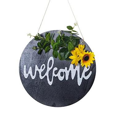 Imagem de Placa de boas-vindas Porta da frente madeira redonda Decoração pendente Ornamento Feriado Festa Halloween Festivais para casa