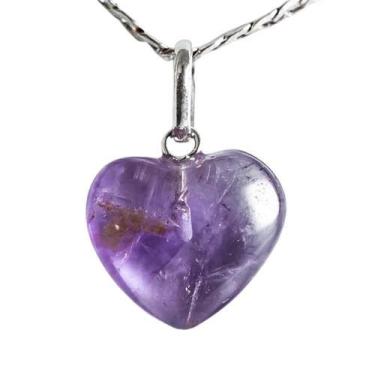 Imagem de Colar Mini Coração Ametista 15mm Natural Pino Prata 950 - CristaisdeCu