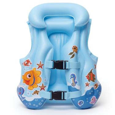 Imagem de Colete Inflável Boia Infantil Fundo do Mar Com 2 Travas Praia Piscina Menino Menina (Azul)