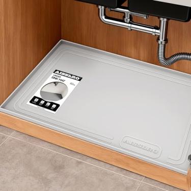 Imagem de Aisslro Tapete embaixo da pia 56 cm x 48 cm, tapetes de silicone à prova d'água para cozinha, forro de prateleira antivazamento e protetor de armário com borda elevada, [livre de BPA] organizador de