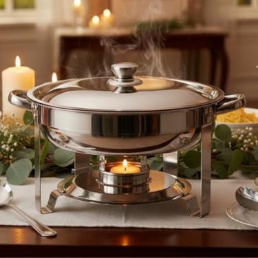 Imagem de Rechaud Redondo 5 Litros Com Tampa Buffet Banho Maria Aço Inox