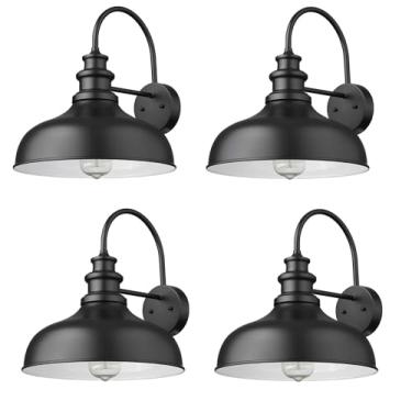 Imagem de Bestshared Luz de celeiro de pescoço de ganso ao ar livre arandela de parede externa de casa de fazenda luz de montagem de parede vintage luminária de parede industrial preta lanterna de parede para