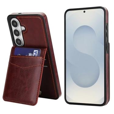 Imagem de Capa carteira de couro para Samsung Galaxy S26, couro anti-impressão digital e TPU, 5 compartimentos para cartão (4 internos + 1 externo) com fecho magnético, à prova de choque, proteção de borda