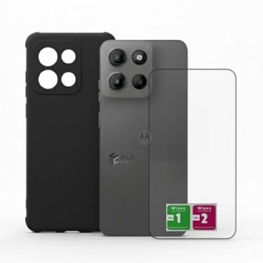 Imagem de Capa Silicone Aveludada Preta Moto G75 com Película Vidro 3D Anti Impacto.