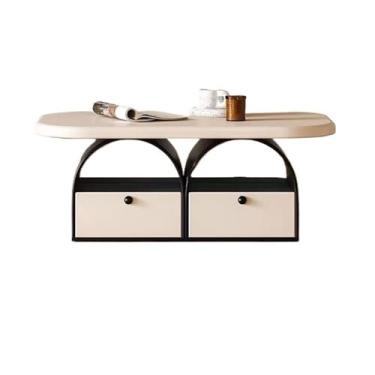 Imagem de Mesa de centro retangular simples para pequenas salas de estar, móveis domésticos criativos com gavetas exclusivas, móveis domésticos (branco)