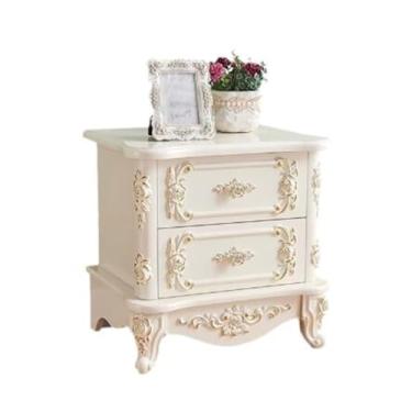 Imagem de KEG801302 Mesa de cabeceira de alto brilho com duas gavetas, mesa de cabeceira branca, quarto, quarto