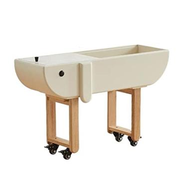 Imagem de KEG801302 Carrinho de rodinhas de mesa simples com cesta de armazenamento e bandeja deslizante, mesa lateral móvel mesa de sofá para sala de estar, mesa de cabeceira, mesa lateral para quarto, móveis
