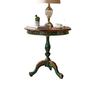 Imagem de Mesa lateral luxuosa de madeira maciça, mesa lateral redonda, mesa de cabeceira moderna para sala de estar, quarto e saguão, mesa de destaque para sofá e mesa de café pequena (verde)
